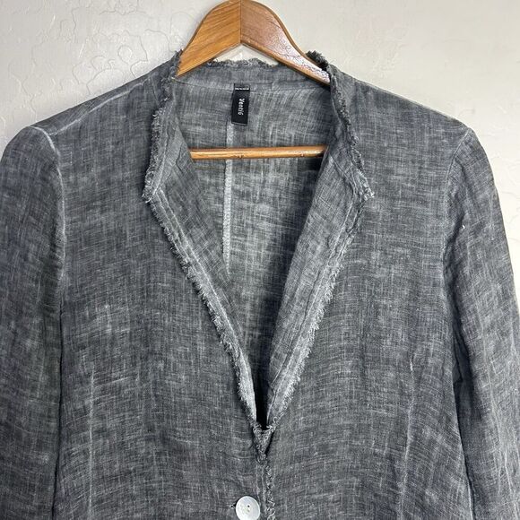 Venti6 Blazer Womens Large Gray Linen Jacket Frayed Hem Sequin Star Elbow Patch - Picture 4 of 9